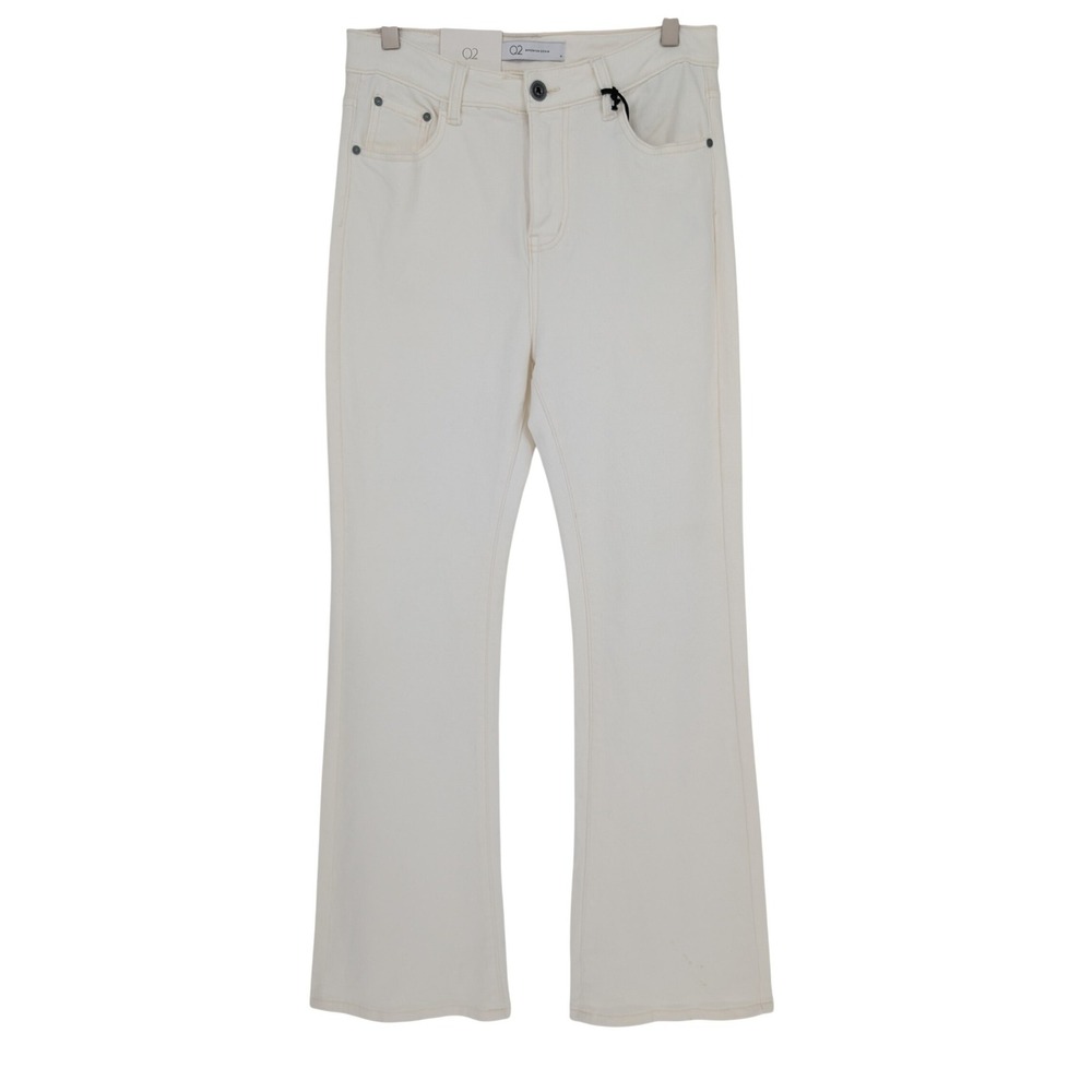 Q2 High Rise Flare Denim Women M White Let Loose Minimalist Coastal Neutral Chic